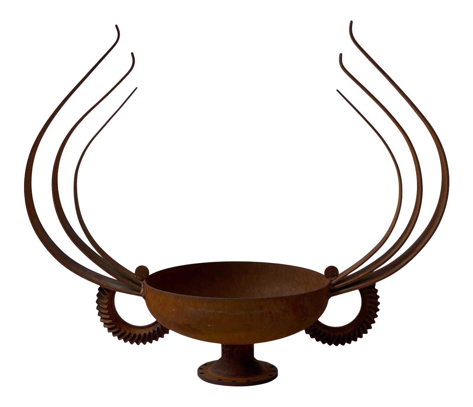Vintage Monumental Iron Planter: Vintage Monumental Iron Planter / Fire Pit Signed by Artist, Circa 1996. A monumental work in scale and fabrication, each component is individually welded together to form this postmodern piece.