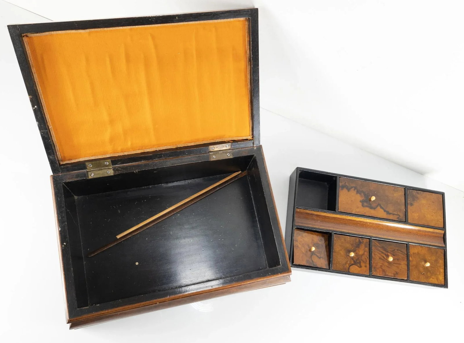American Empire Walnut Burl Veneer Writing Stationary Box - 10