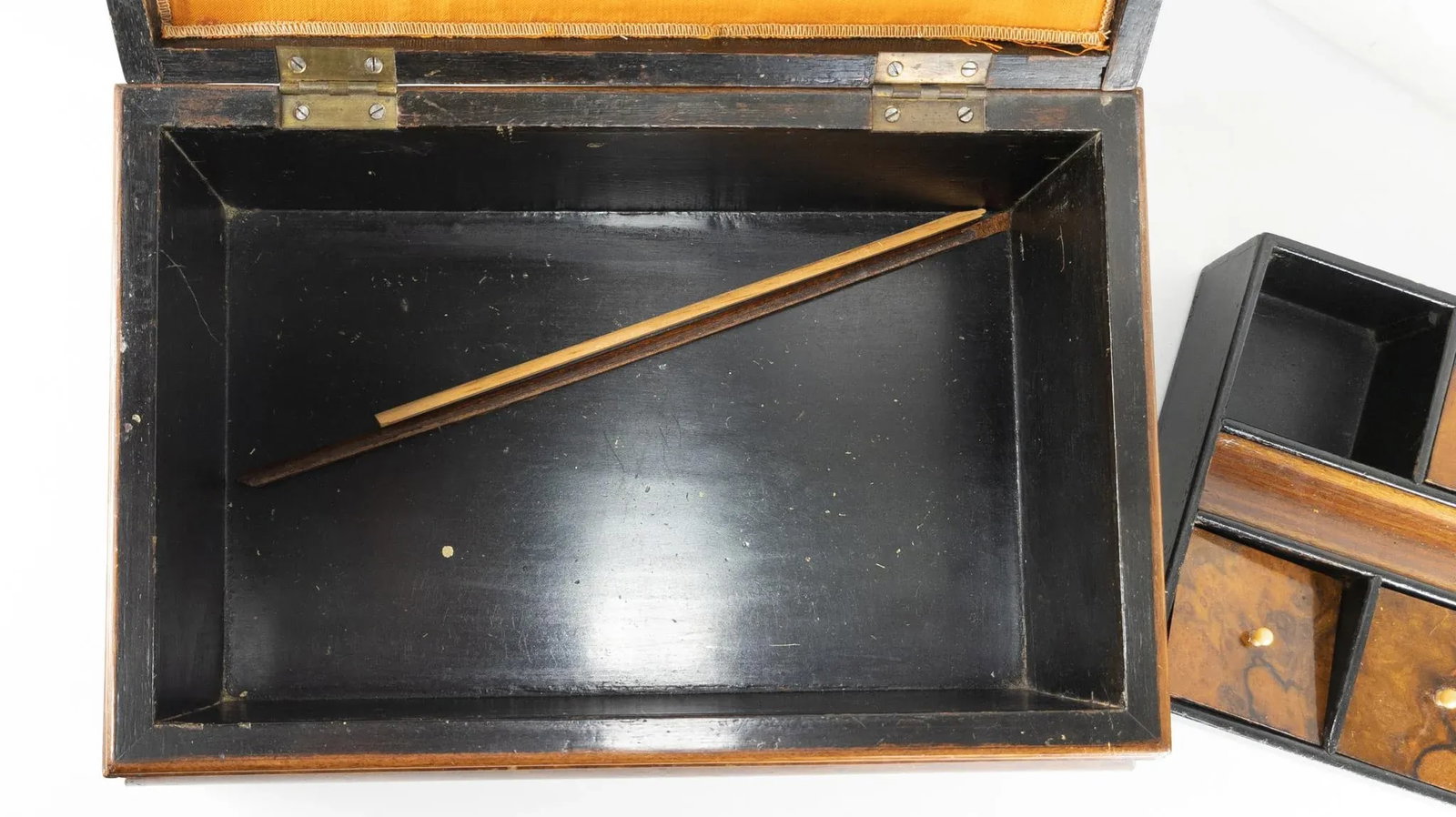 American Empire Walnut Burl Veneer Writing Stationary Box - 11