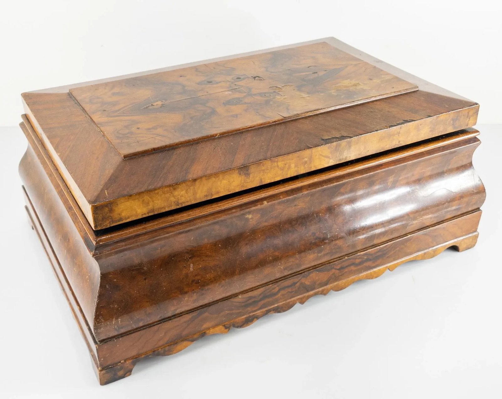 American Empire Walnut Burl Veneer Writing Stationary Box - 13