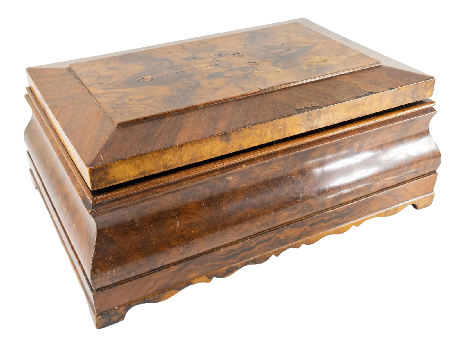 American Empire Walnut Burl Veneer Writing Stationary Box (1 of 13)
