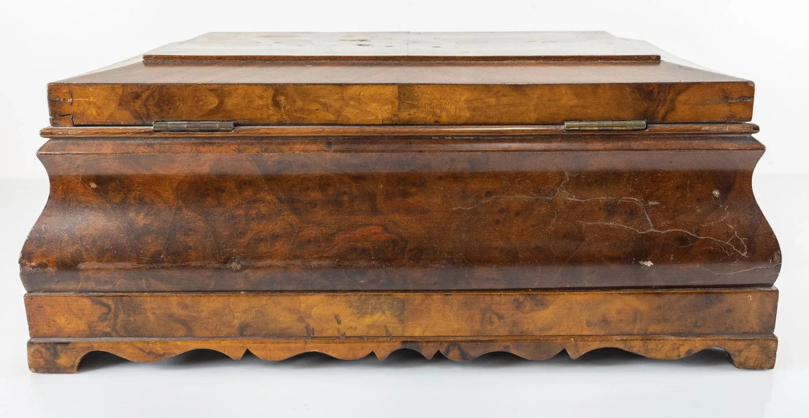 American Empire Walnut Burl Veneer Writing Stationary Box - 4