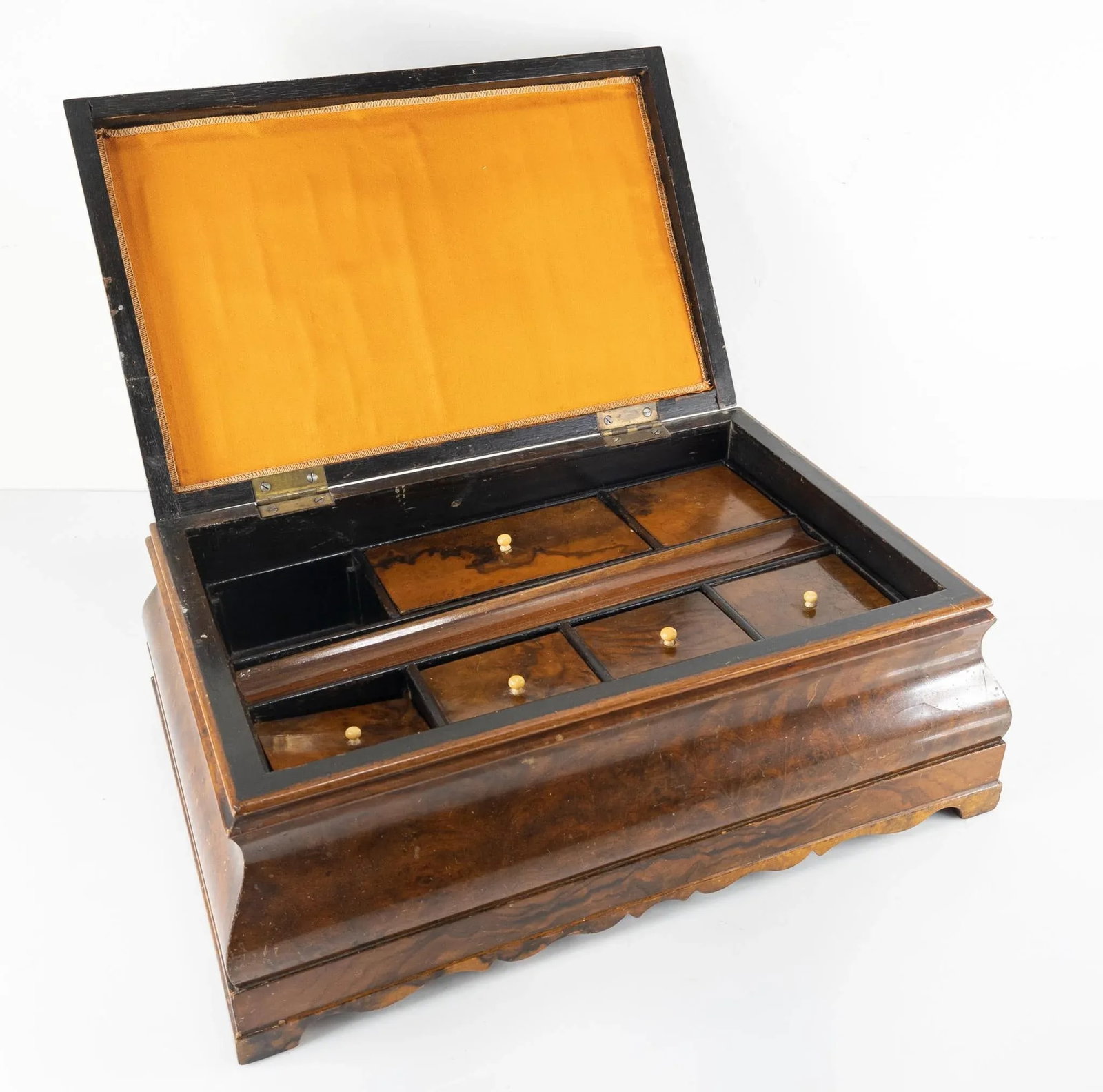 American Empire Walnut Burl Veneer Writing Stationary Box - 6