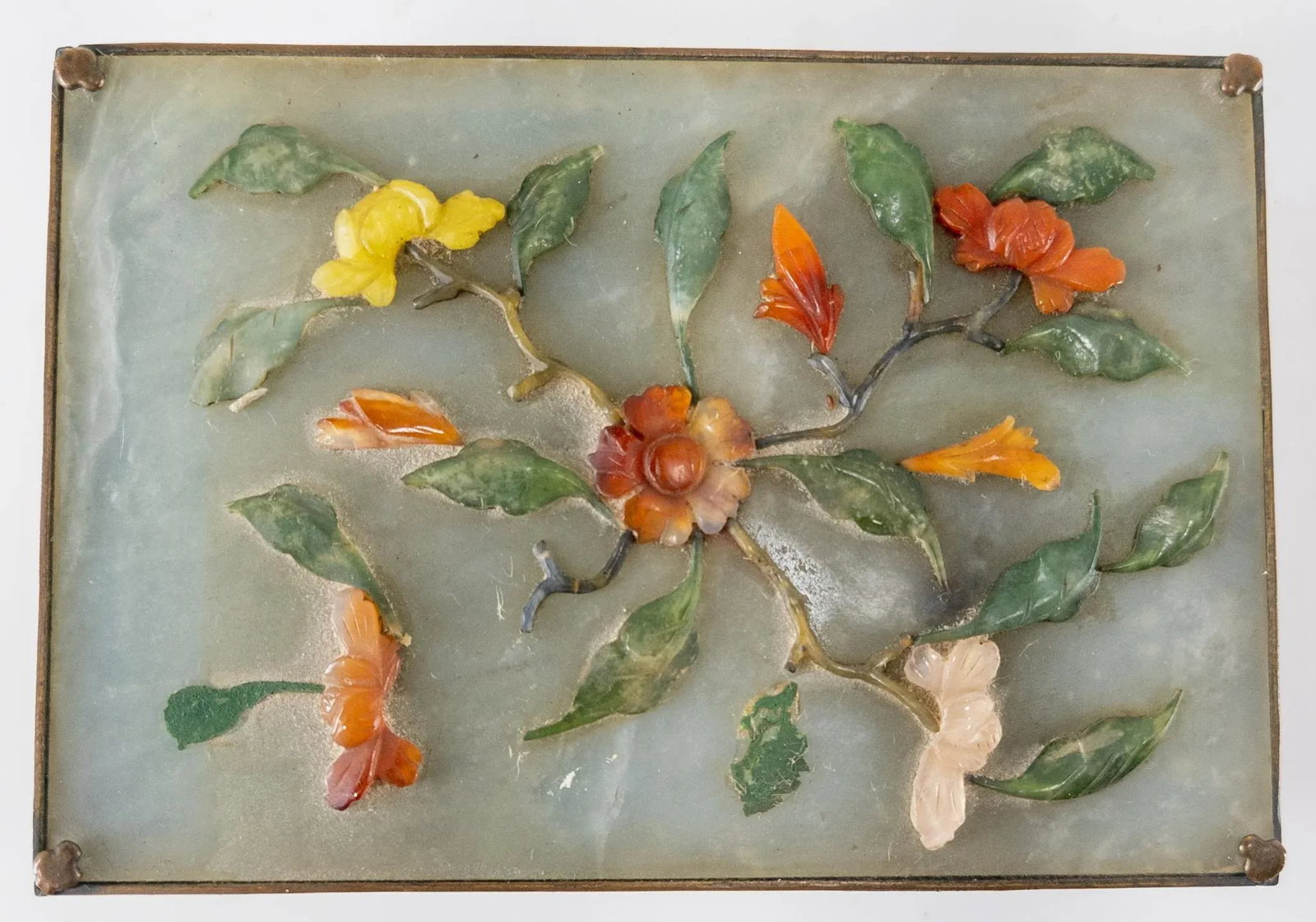 Early 20th Century Chinese Export Chinoiserie Bronze Box With Soapstone and Carnelian Agate - 2