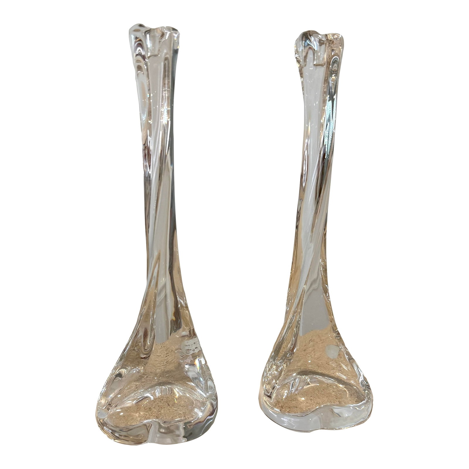 Elsa Peretti for Tiffany & Co Crystal Bone Candlestick Holders: Elsa Peretti for Tiffany Crystal Bone Candlestick Holders. Designed by Italian designer Elsa Peretti, famous for her iconic "bone cuff" made for Tiffany & Co. Engraved on underside with signature,