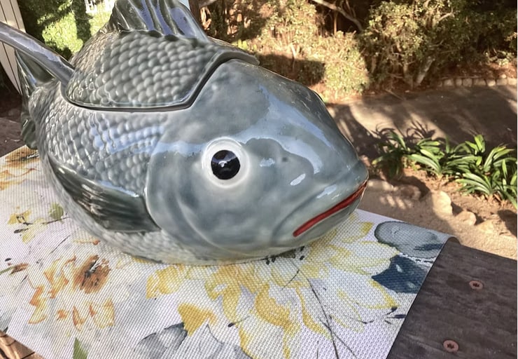 Vintage Majolica Fish Tureen With Ladle | 1950s - 3