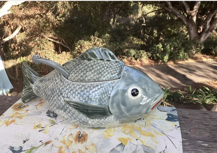 Vintage Majolica Fish Tureen With Ladle | 1950s - 7