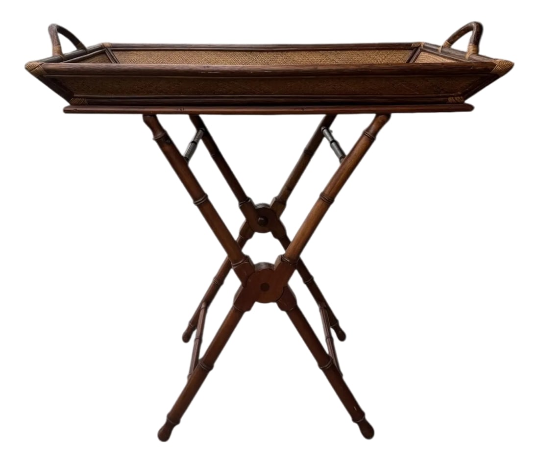 Vintage Rattan & Bamboo Butler Tray on Stand (1 of 11)
