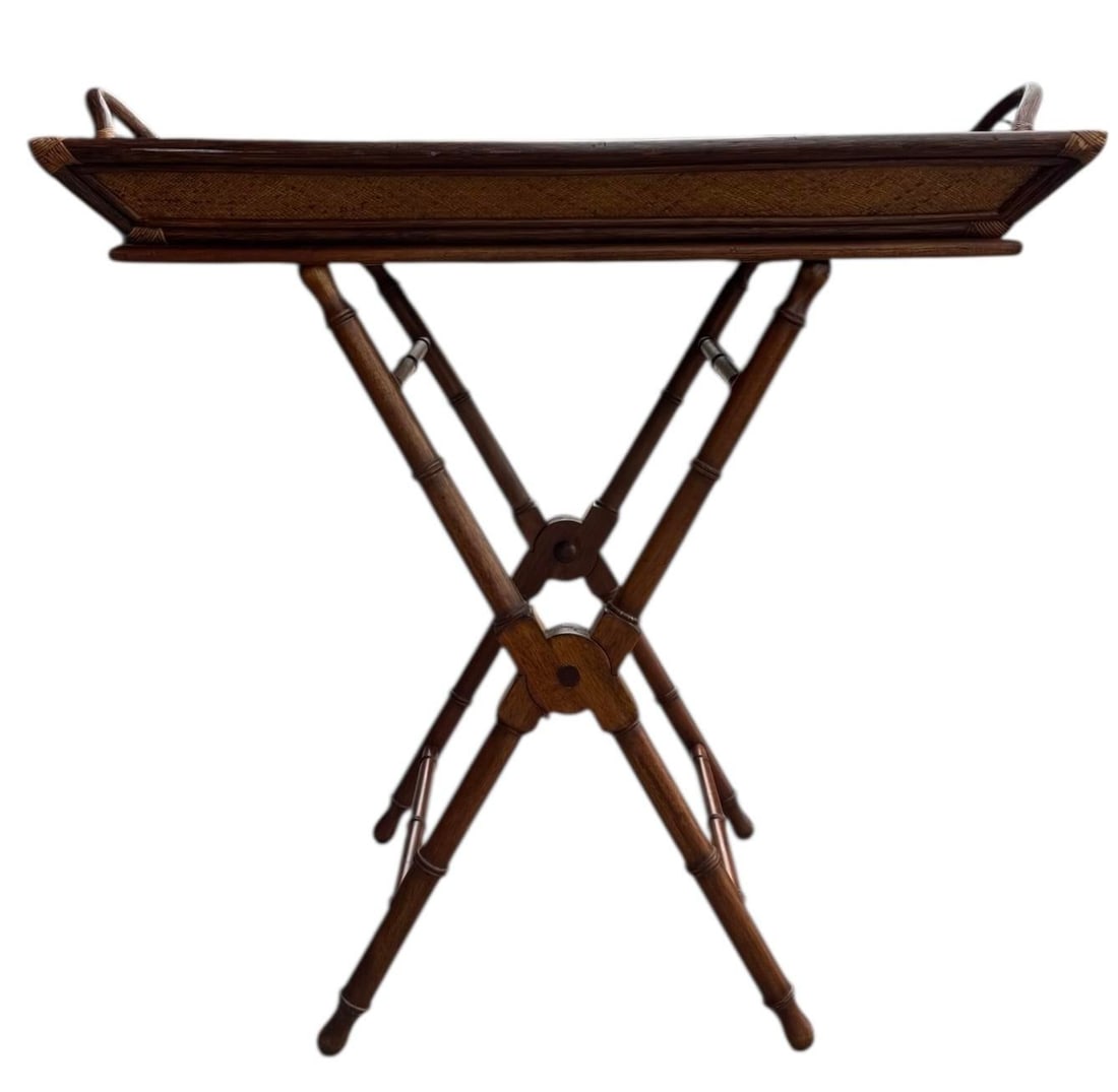Vintage Rattan & Bamboo Butler Tray on Stand - 5