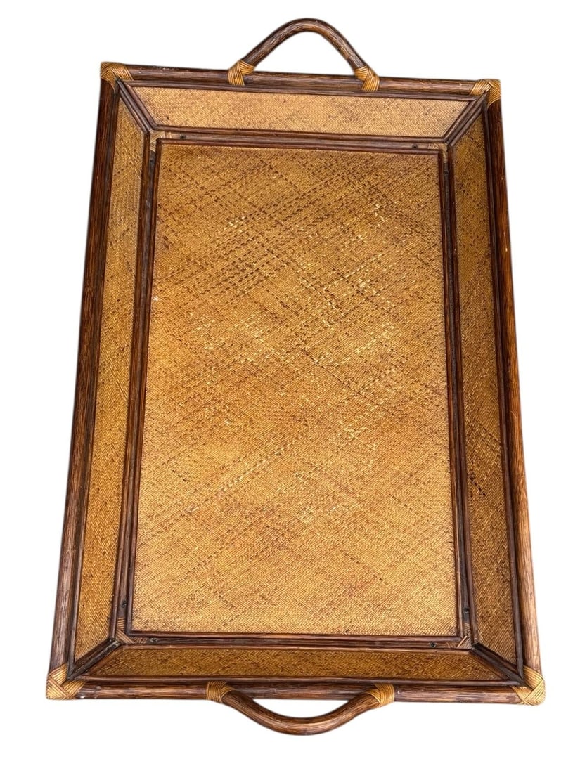Vintage Rattan & Bamboo Butler Tray on Stand - 9