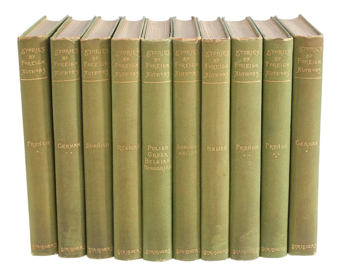 Collection Gilt Leather Bound Books - Set of 10: Collection of gilt leather-bound library book set of Ten volumes. " Stories By Foreign Authors " Published in 1898 New York Charles Scribner's Sons. The United States of America. Each book is in