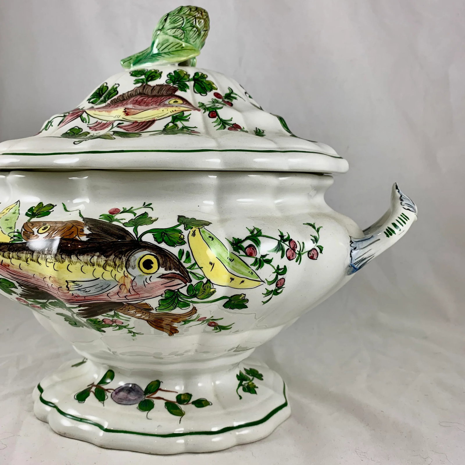 Mid-Century Italian Hand Painted Fish & Fruit Tureen With Ladle & Under Platter - 7