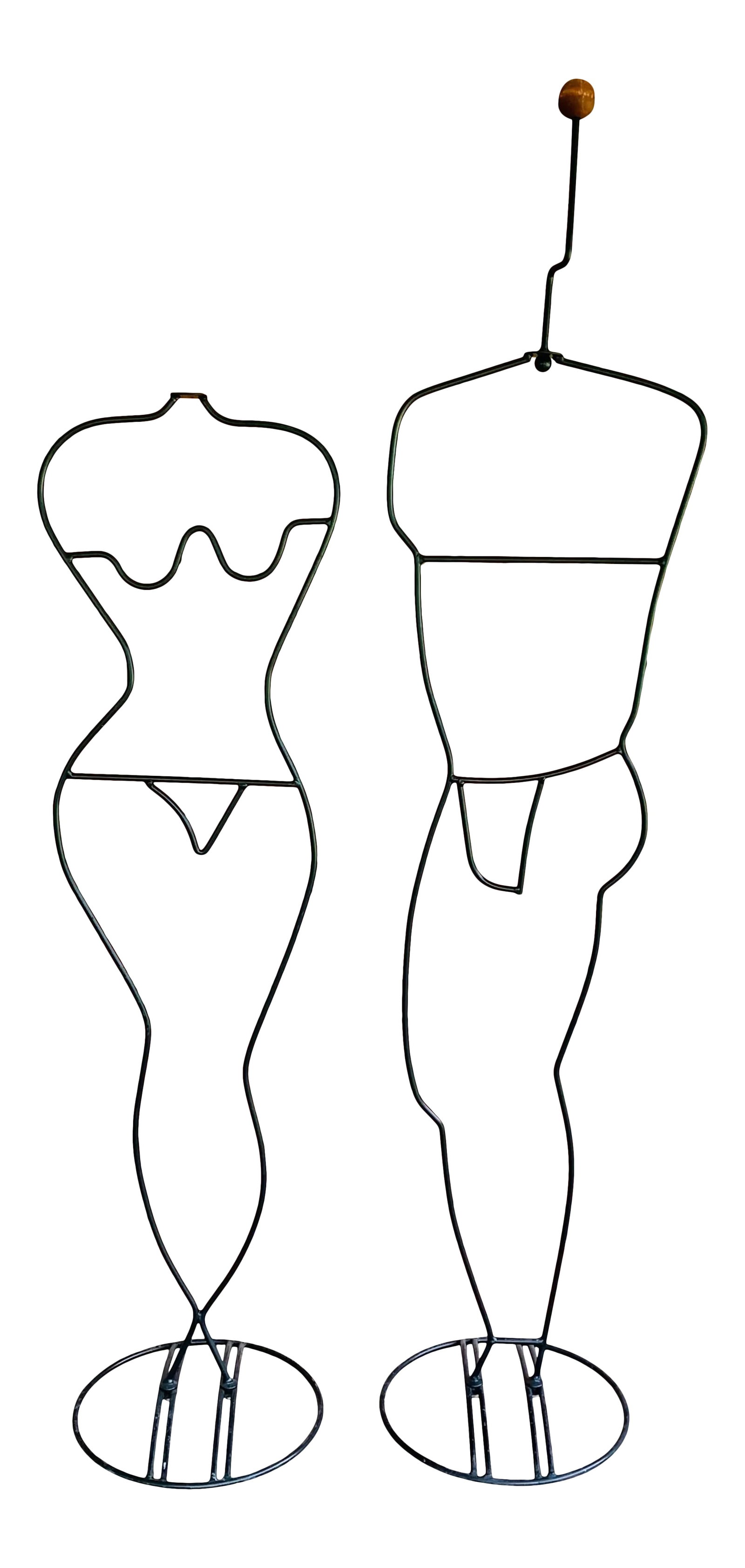 1980s Modernist Mannequin Display Form Coat Hat Rack Attributed to Laurids Lonborg - A Pair: Pair of Vintage 1980s Life-Size Danish Modern Iron Figural Mannequin Sculptures. Designed by Laurids Lonborg (Denmark) for IKEA, circa 1980s. Fantastic conversation pieces that are also functional as