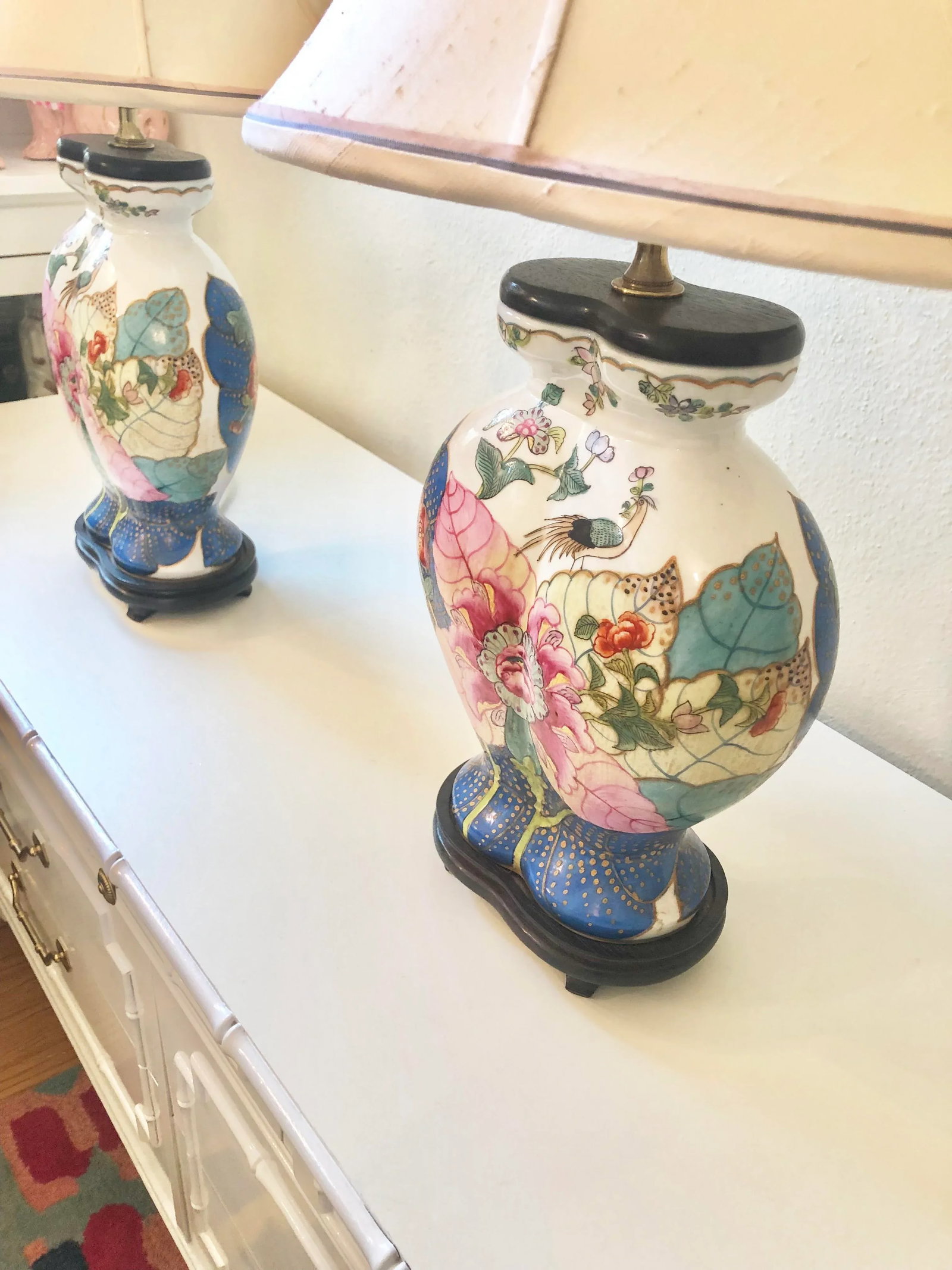 Vintage 1960s Porcelain Tobacco Leaf Lamps - A Pair - 6