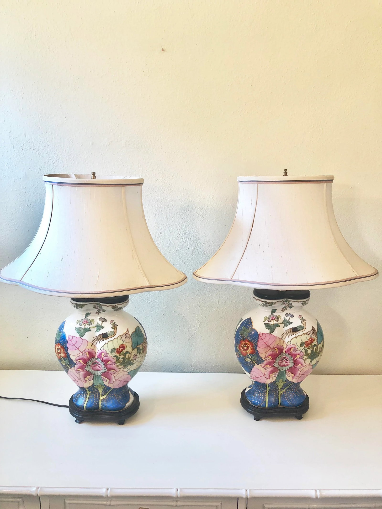 Vintage 1960s Porcelain Tobacco Leaf Lamps - A Pair - 7