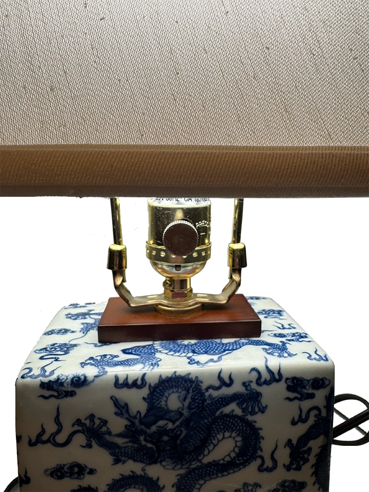 Rare Vintage Ralph Lauren Blue & White Dragon Chinoiserie Porcelain Table Lamp With Brass and Wood B - 5