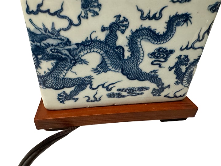 Rare Vintage Ralph Lauren Blue & White Dragon Chinoiserie Porcelain Table Lamp With Brass and Wood B - 9