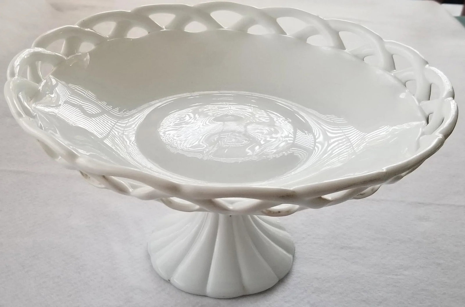 Vintage Fenton Extra Large Milk Glass Pedestal Bowl - 9