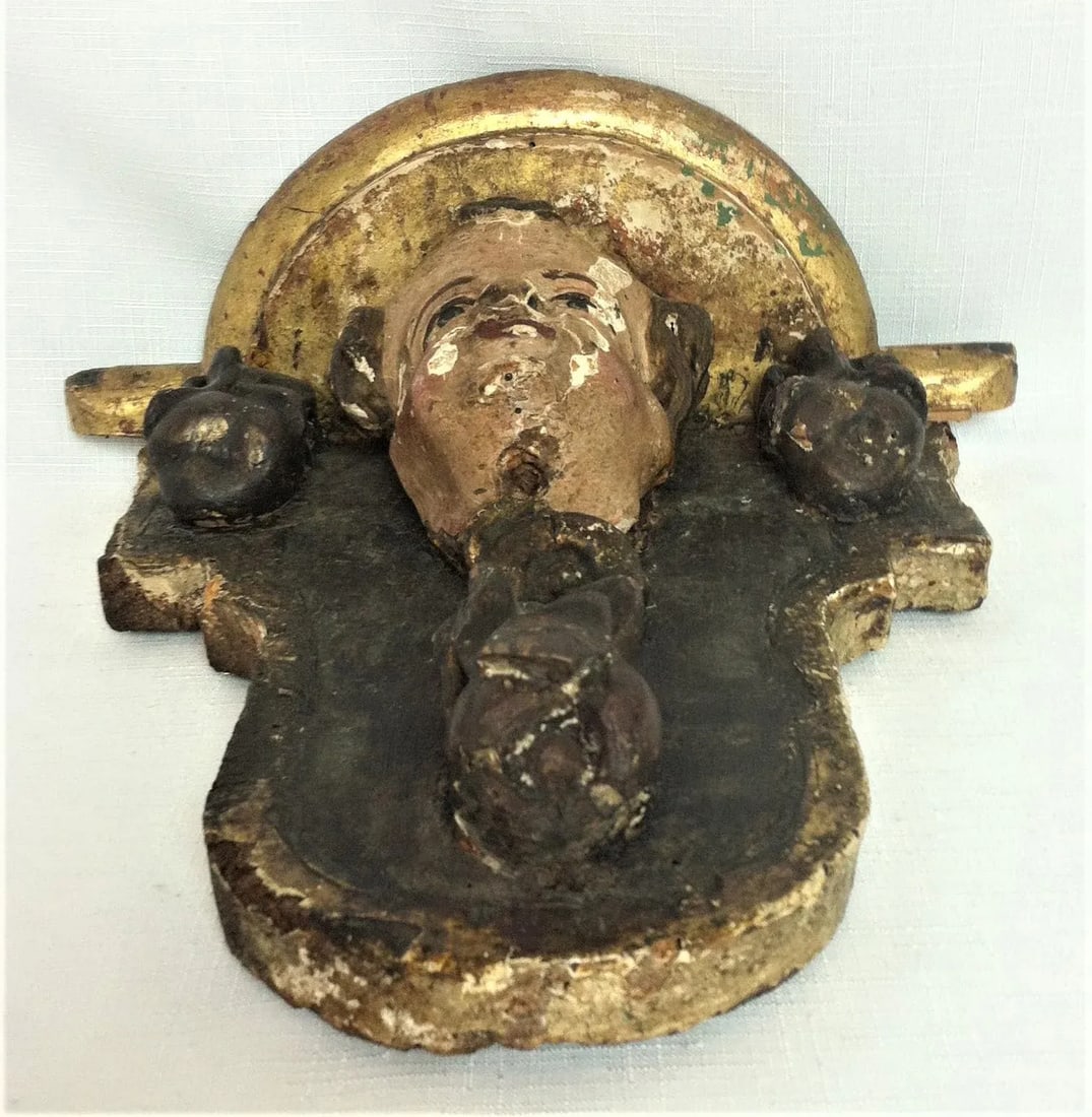 19th Century Cherub Wall Shelf With Polychrome - 10