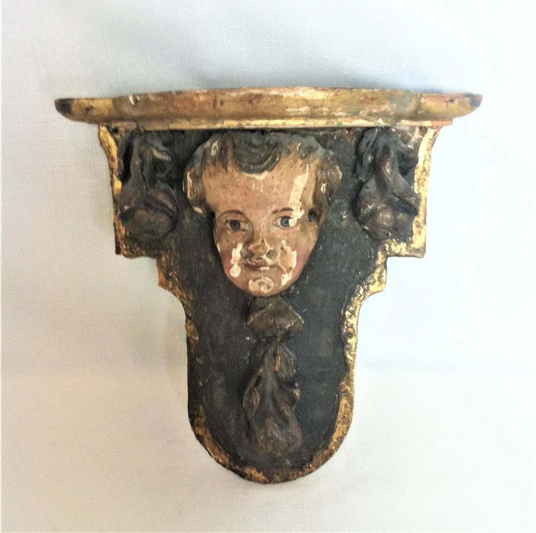 19th Century Cherub Wall Shelf With Polychrome - 11