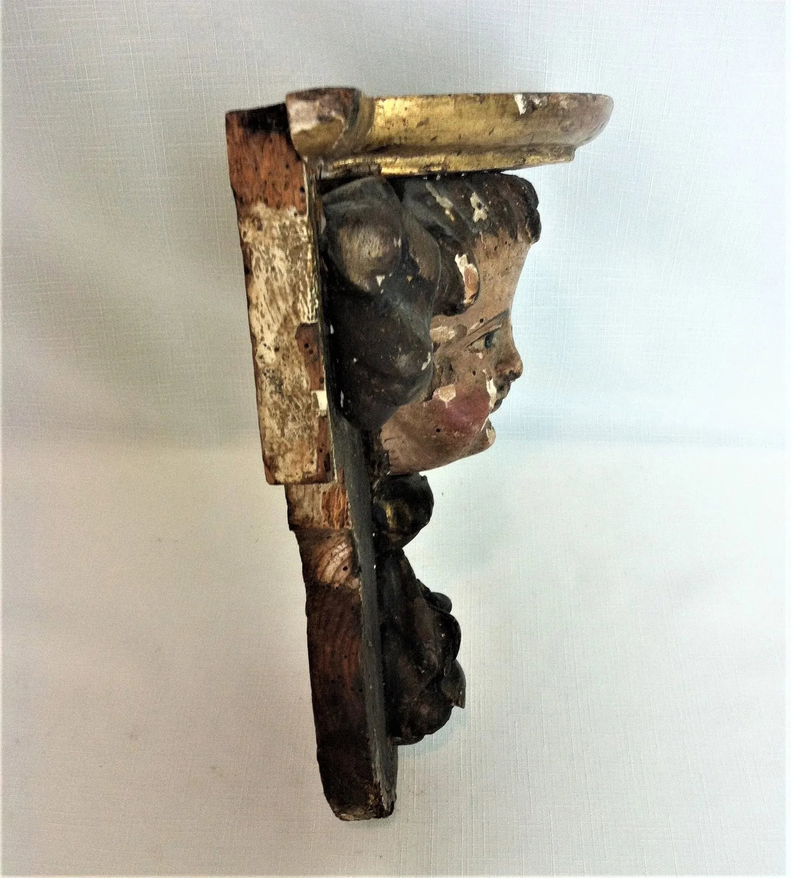 19th Century Cherub Wall Shelf With Polychrome - 3