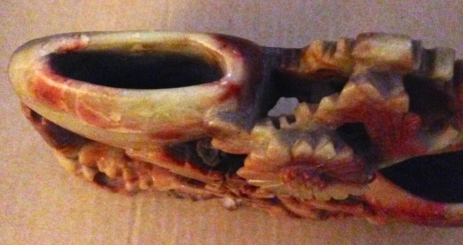 Antique 1800s Chinese Hand Carved Marbled Red Brown Floral Motif Brush Washer - 4