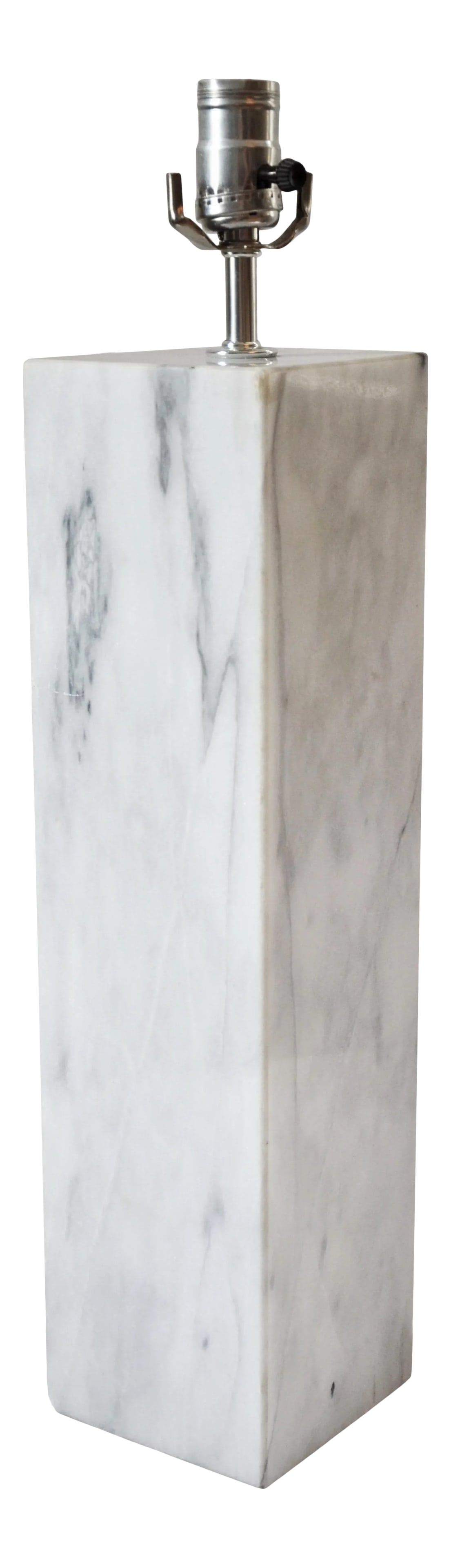 Modernist White Carrara Marble Table Lamp, in the Manner of Walter Von Nessen: A simple minimalist modern white marble table lamp in the manner of those by Walter Von Nessen. A substantial and very heavy 4.5" x 18" rectangular block of solid marble forms the heavy base for the l