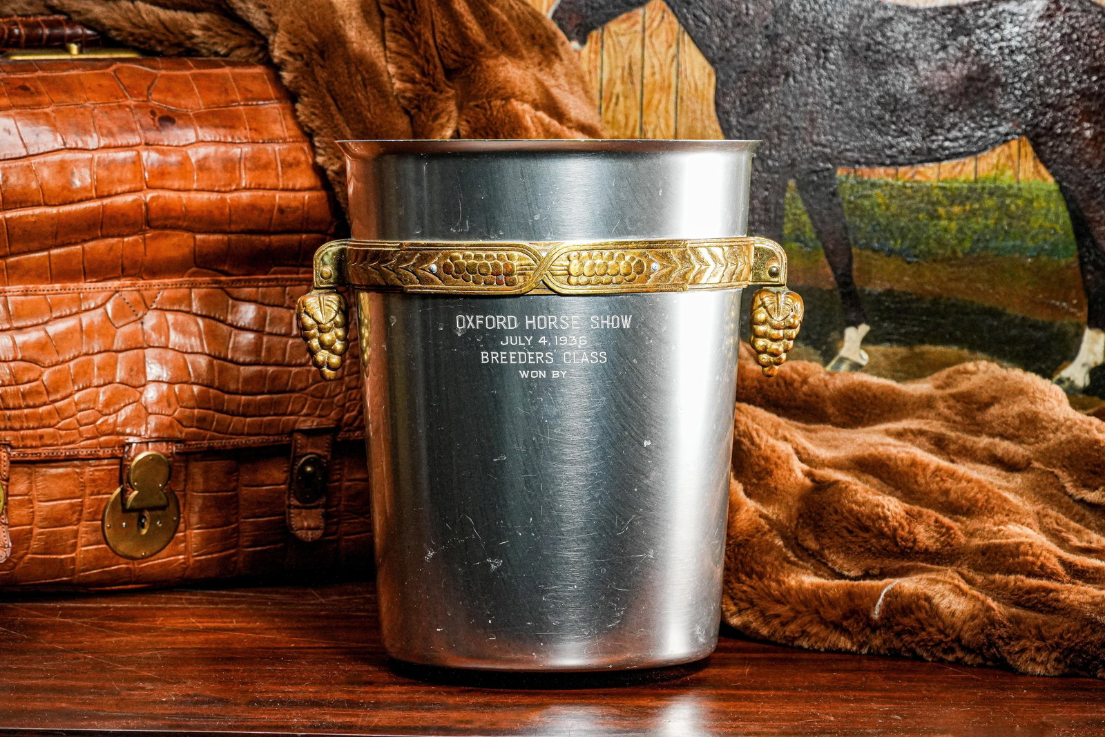 1930s Incredible Art Deco Antique Aluminum Brass Wine Cooler Ice Bucket Grape Design Trophy Presenta - 2