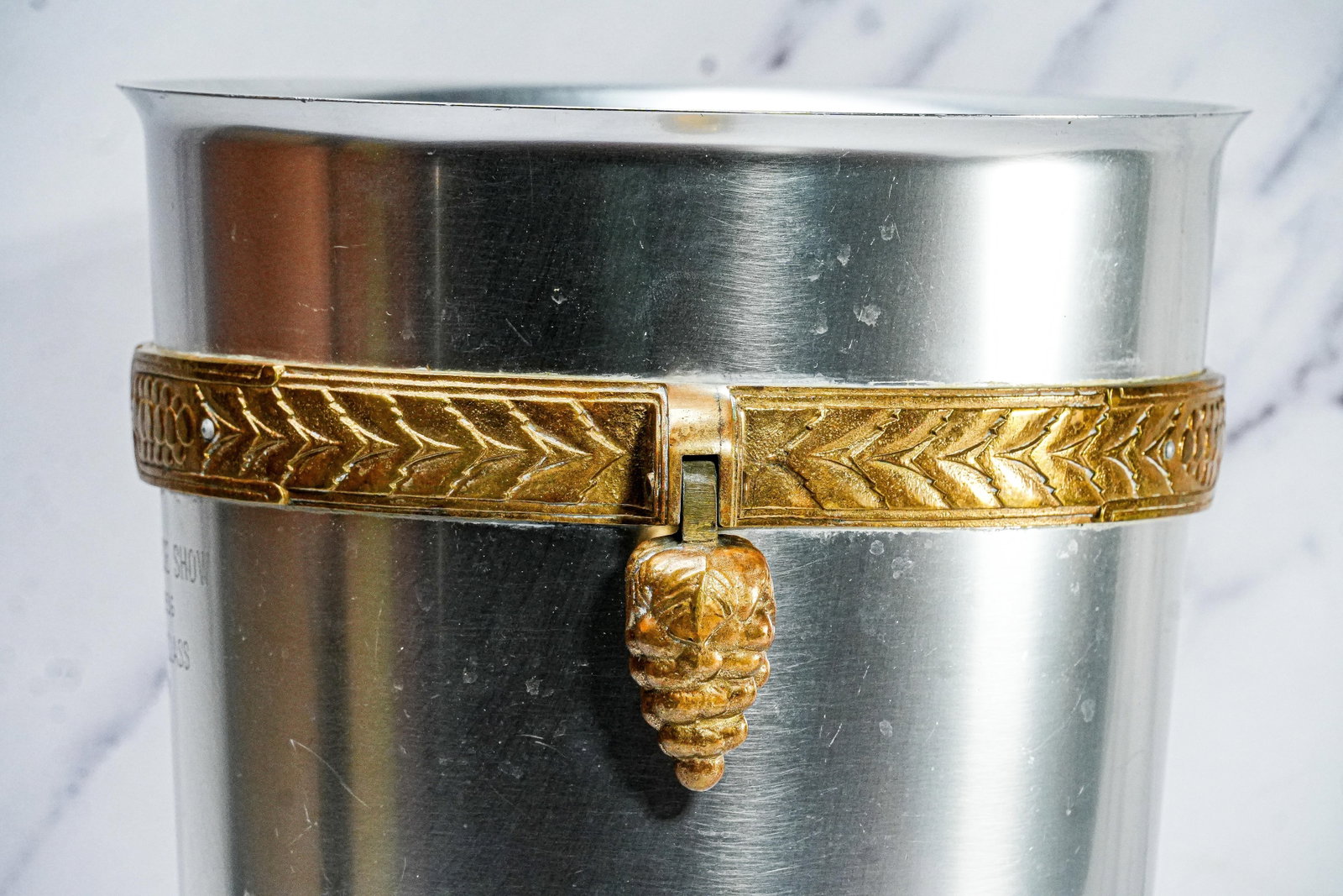 1930s Incredible Art Deco Antique Aluminum Brass Wine Cooler Ice Bucket Grape Design Trophy Presenta - 8
