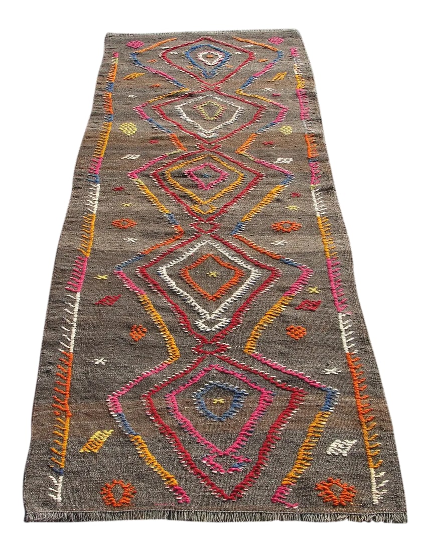 Vintage Turkish Kilim Runner Rug , Area Kilim for Livingroom,Bedroom ,: Vintage handwoven Turkish kilim rug. It is handmade of very fine quality natural wool in all colors. ready to use. The colors come from vegetable dyes. Condition: Alterations: Original Condition