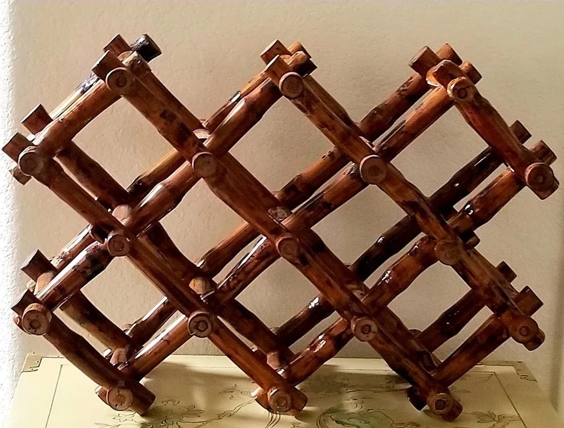 Vintage Varnished Scorched Bamboo Expandable Wine Rack - 10