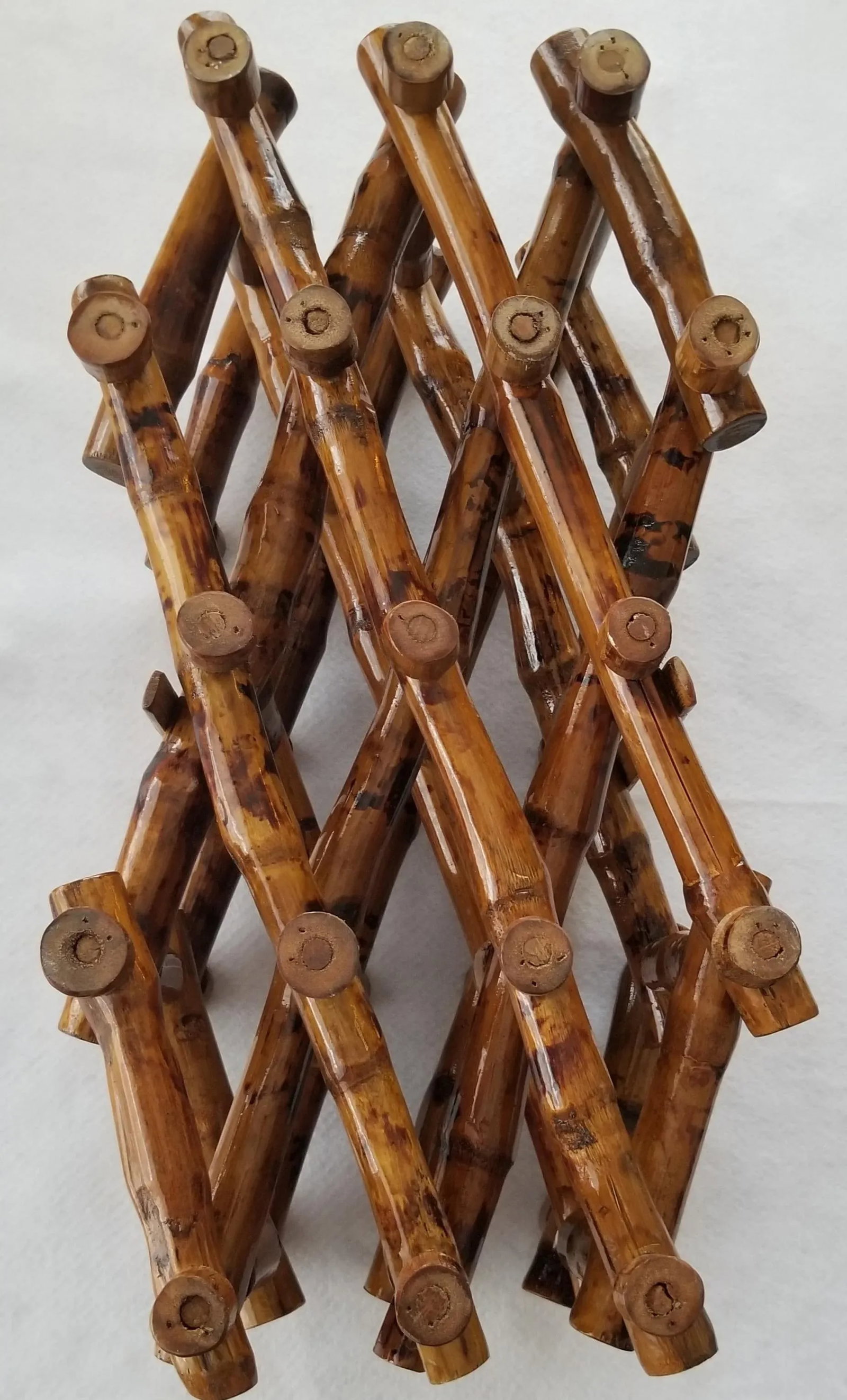 Vintage Varnished Scorched Bamboo Expandable Wine Rack - 3