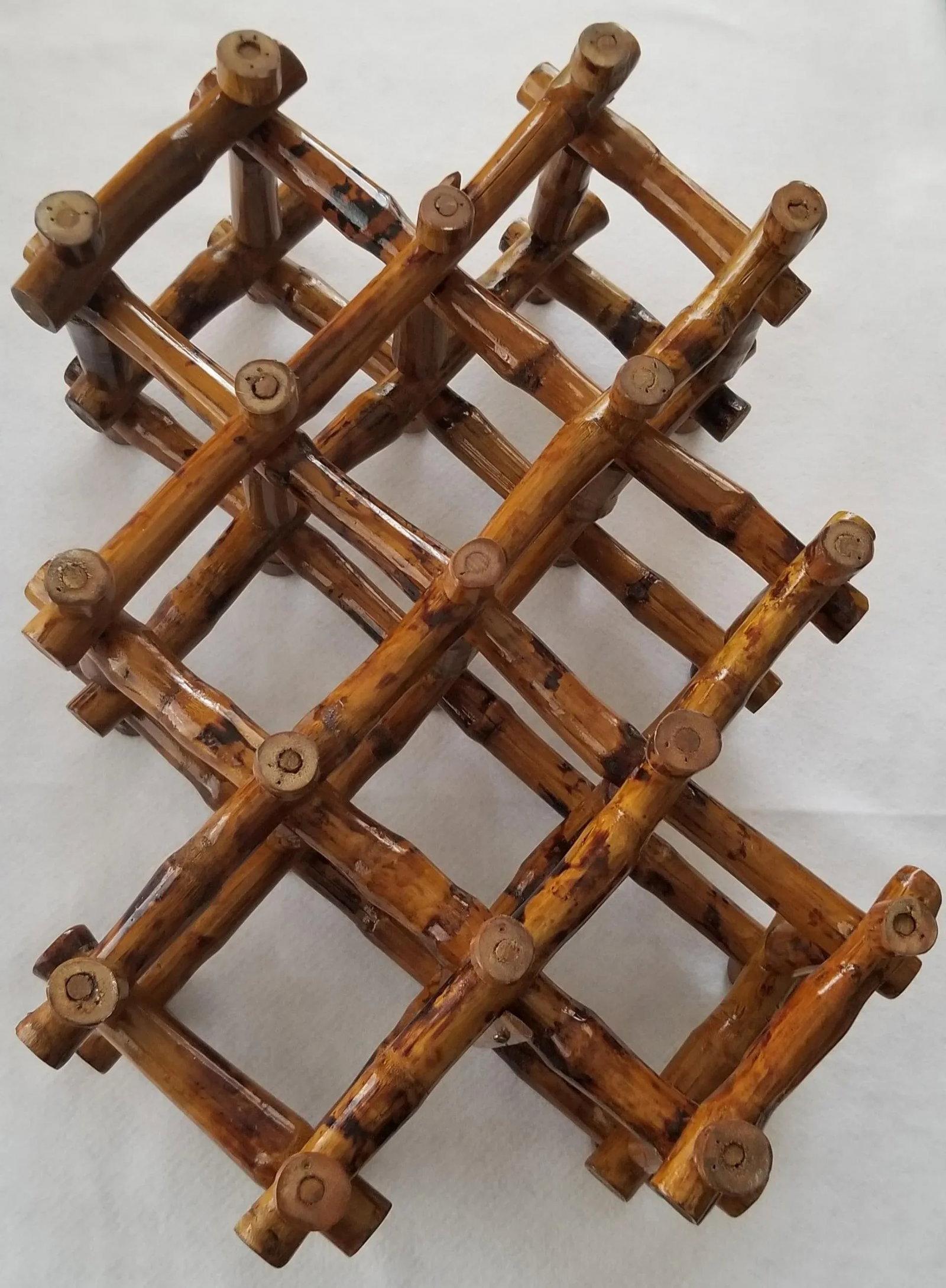Vintage Varnished Scorched Bamboo Expandable Wine Rack - 4