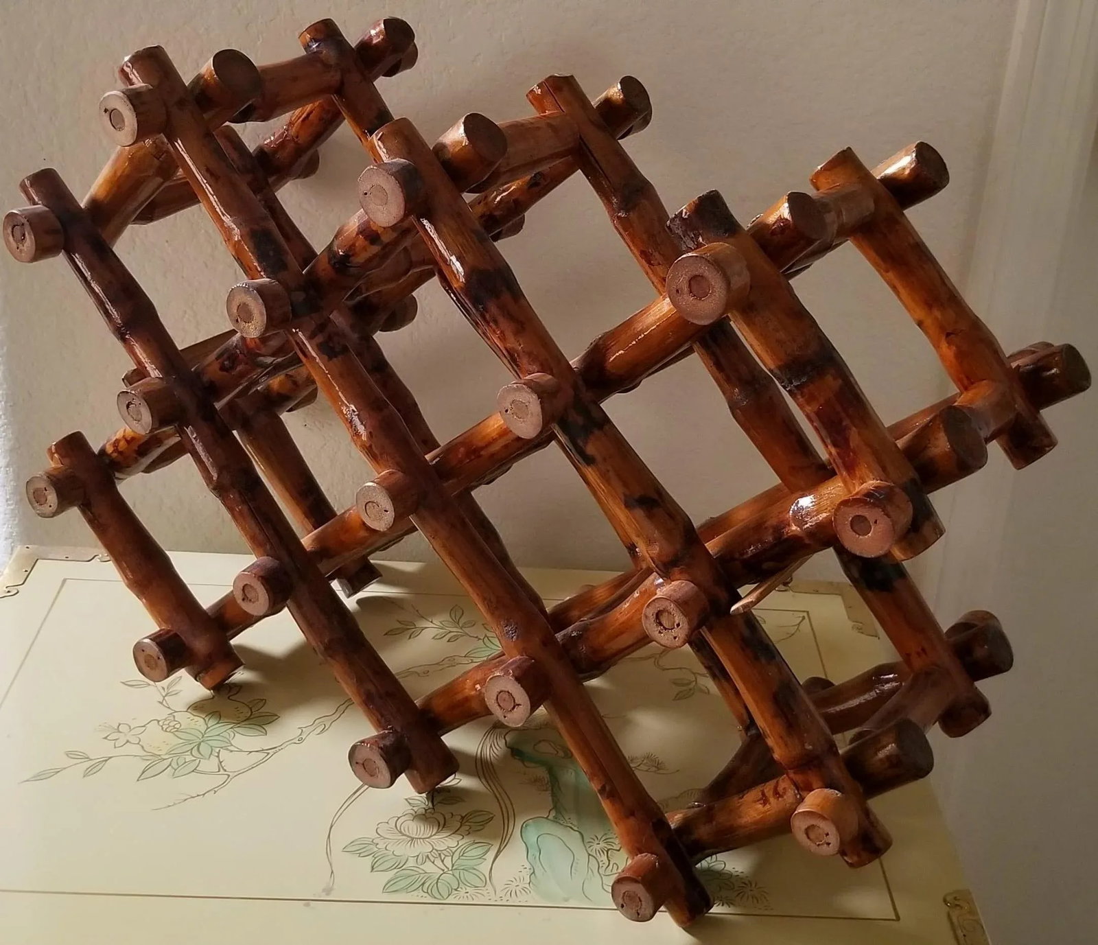 Vintage Varnished Scorched Bamboo Expandable Wine Rack - 9