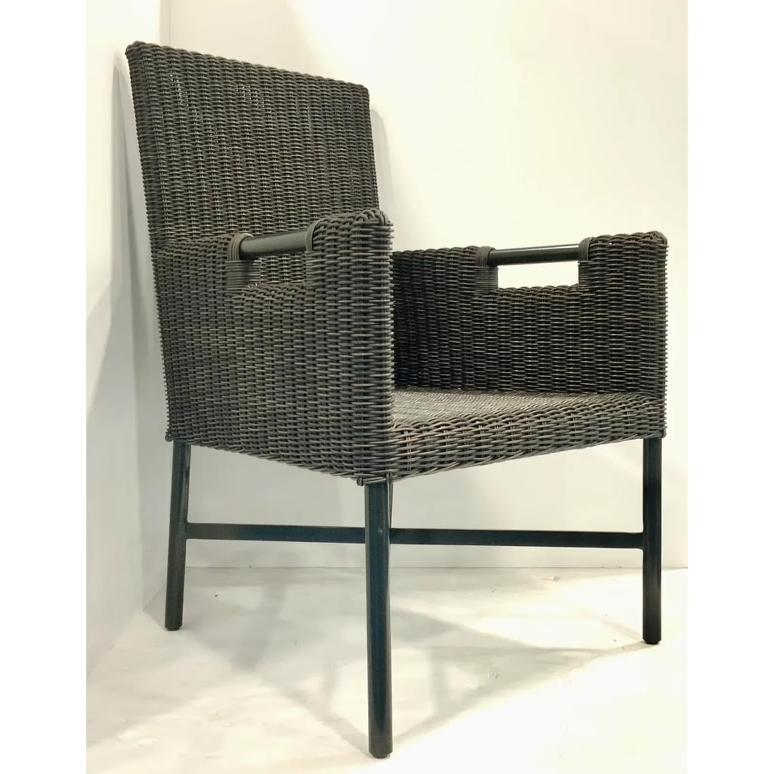 Thomas Pheasant for Baker / McGuire Modern Chocolate Brown Woven Resin Outdoor Dining Chairs Pair - 5