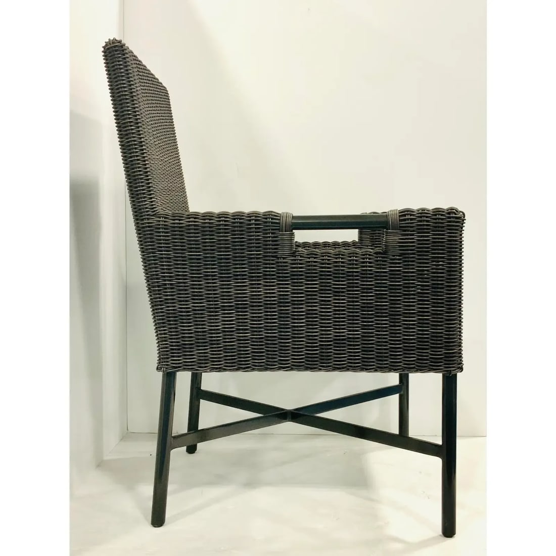 Thomas Pheasant for Baker / McGuire Modern Chocolate Brown Woven Resin Outdoor Dining Chairs Pair - 7