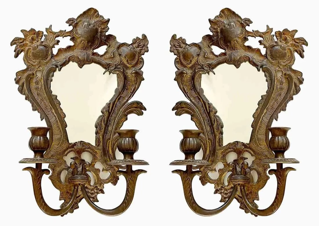 Antique Bronze Wall Sconces - A Pair - 11