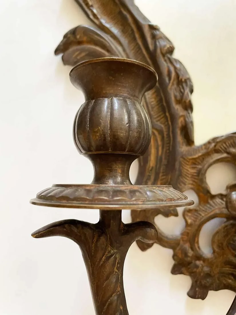 Antique Bronze Wall Sconces - A Pair - 3