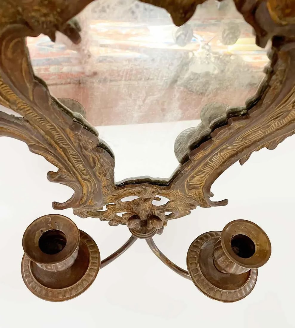 Antique Bronze Wall Sconces - A Pair - 7