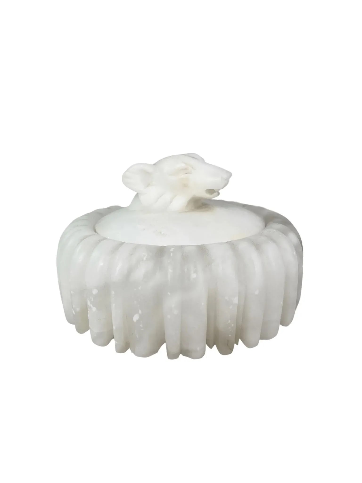 1950s Hand-Carved Italian Alabaster Wolf Box - 8