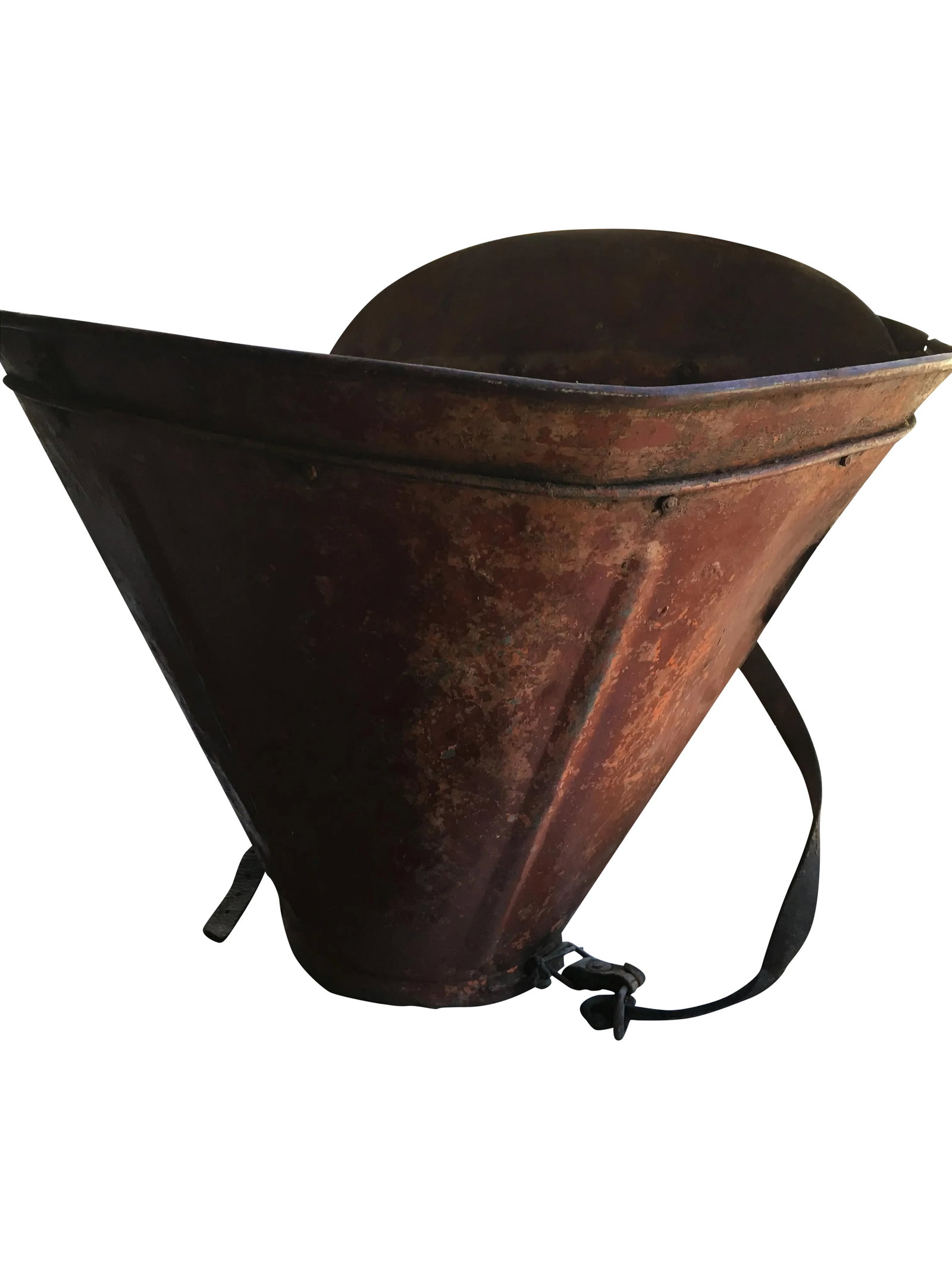 French Grape Harvesting Hod Basket: Vintage French grape pickers bucket (or hod) that was used when grapes were harvested by hand in the French countryside. As they worked in the fields, pickers would wear a hod on their back, allowing