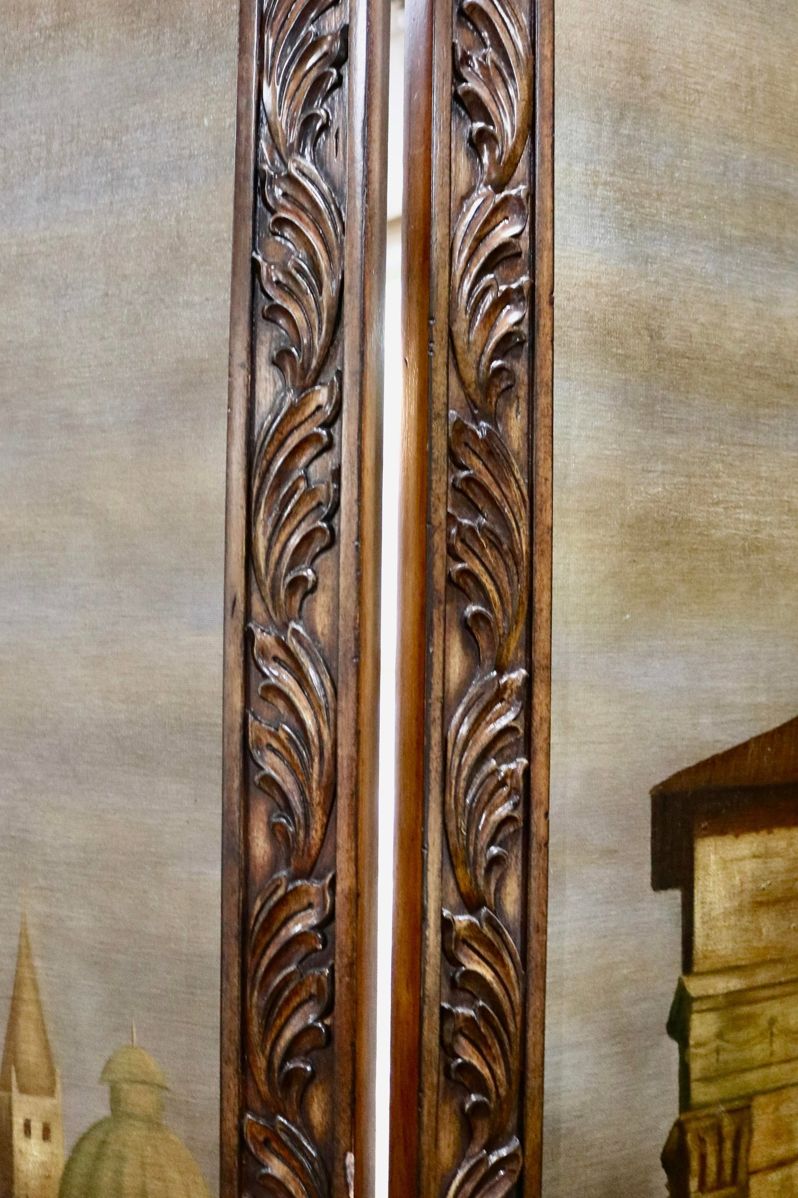 Italian Vintage Hand Carved Wood Room Divider Screen With Painted Scene of Tuscany Landscape - 5