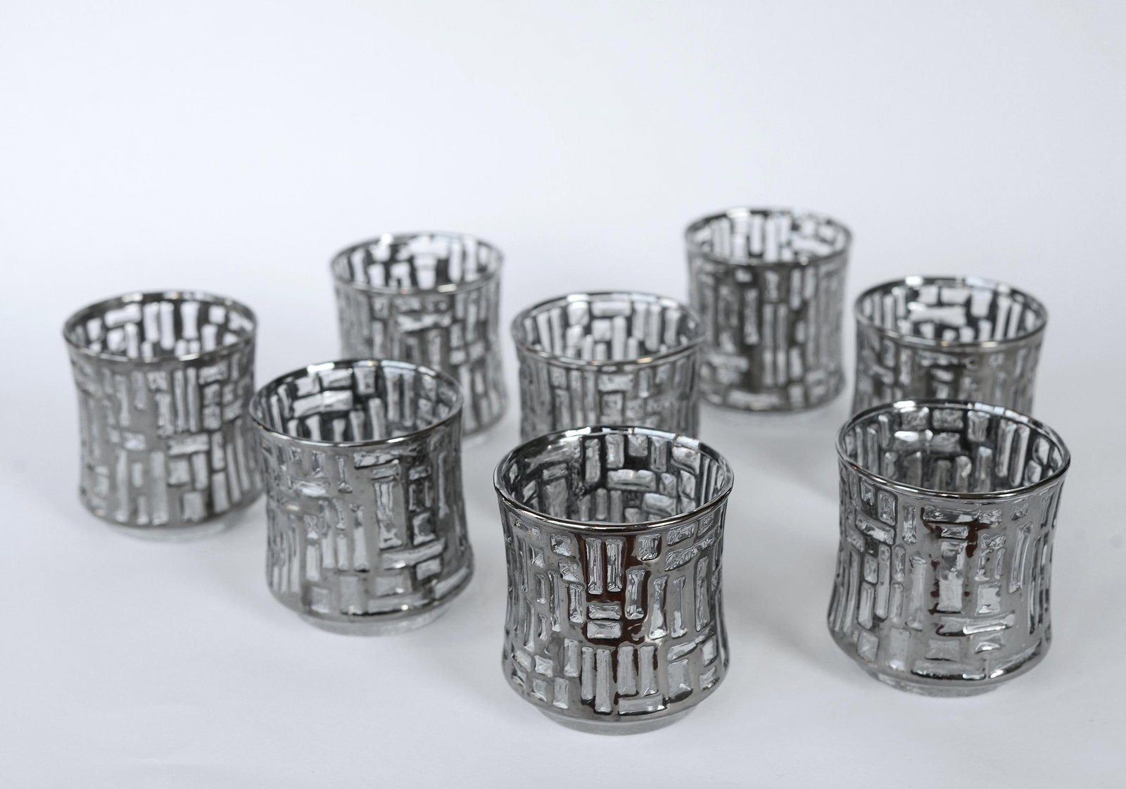 Vintage Libbey Brutalist Artica Platinum Glasses Lowballs With Caddy Barware - Set of 8 - 3