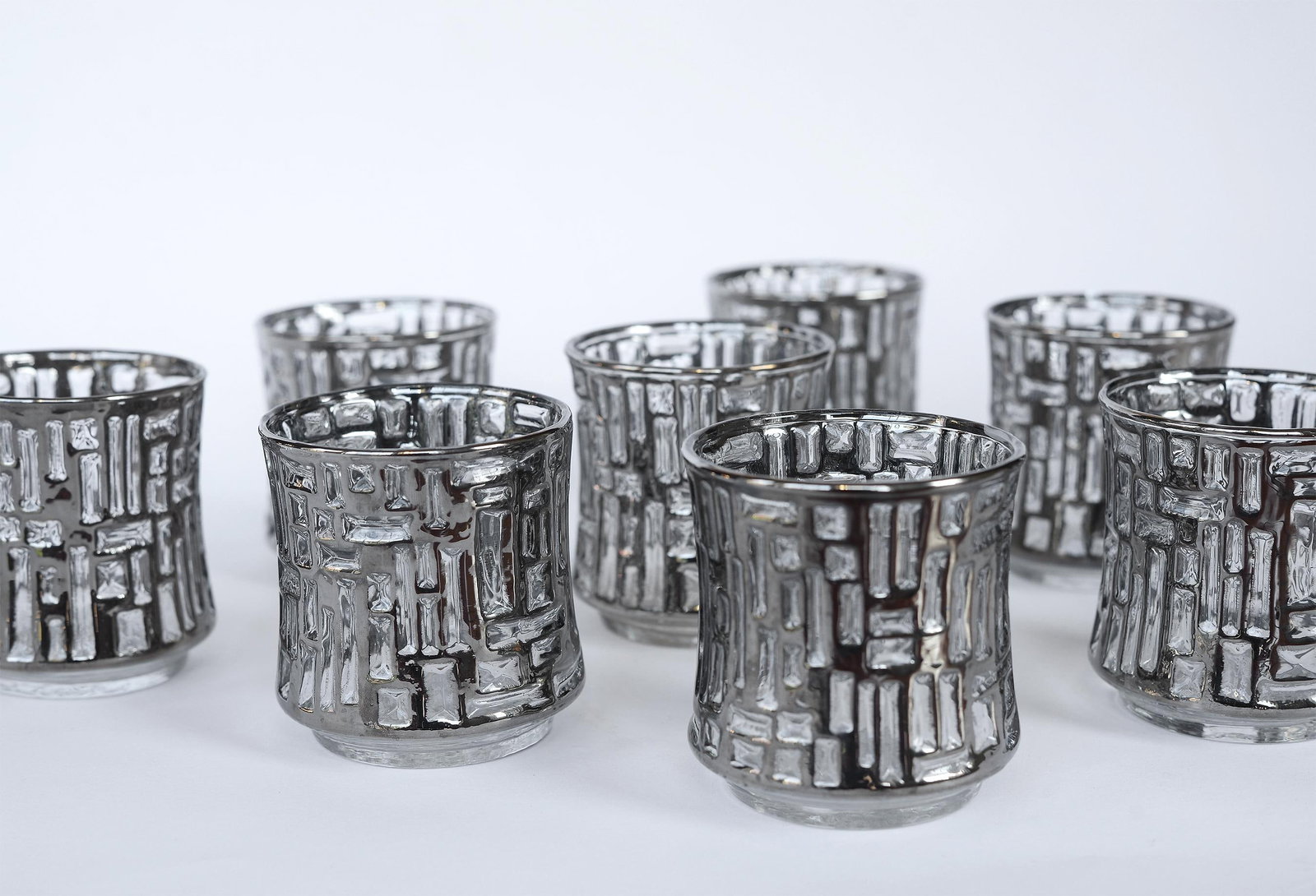 Vintage Libbey Brutalist Artica Platinum Glasses Lowballs With Caddy Barware - Set of 8 - 4