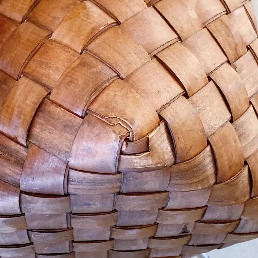 Vintage Woven Reed and Twine Wood Basket With Handles - 4