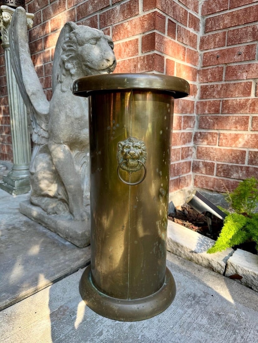 Antique Brass Lion Double Ring Handled Umbrella Stand - 10