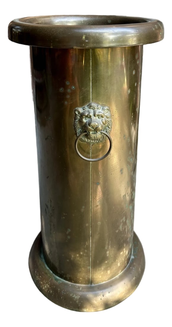 Antique Brass Lion Double Ring Handled Umbrella Stand (1 of 10)
