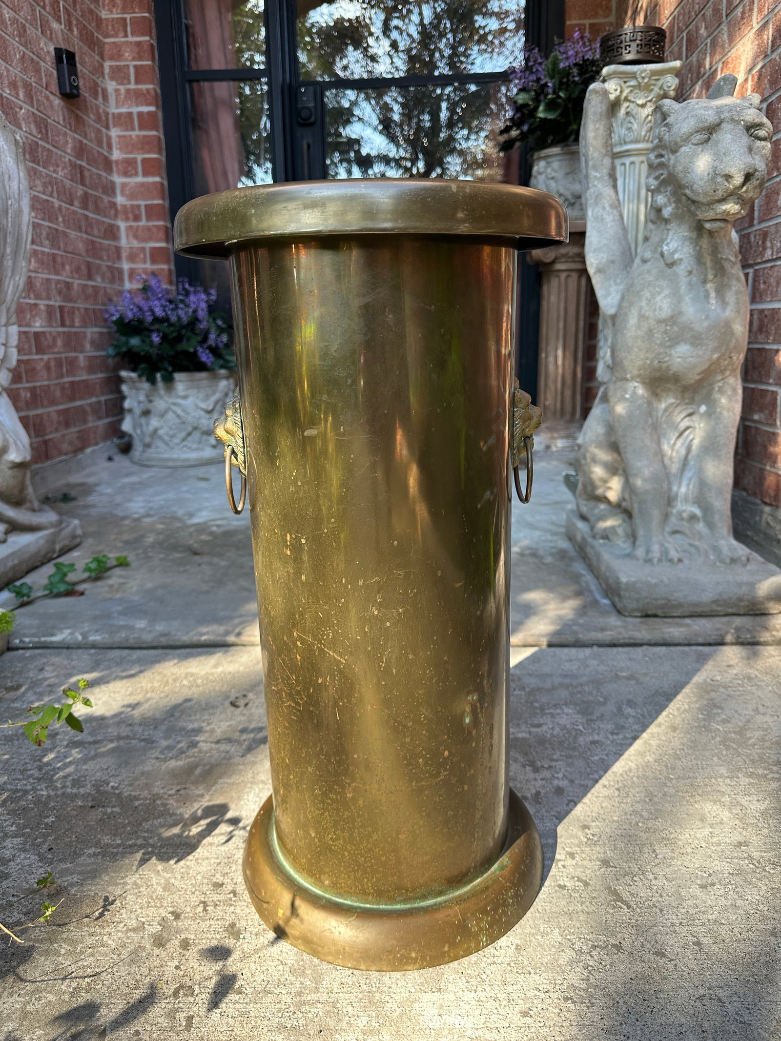 Antique Brass Lion Double Ring Handled Umbrella Stand - 6