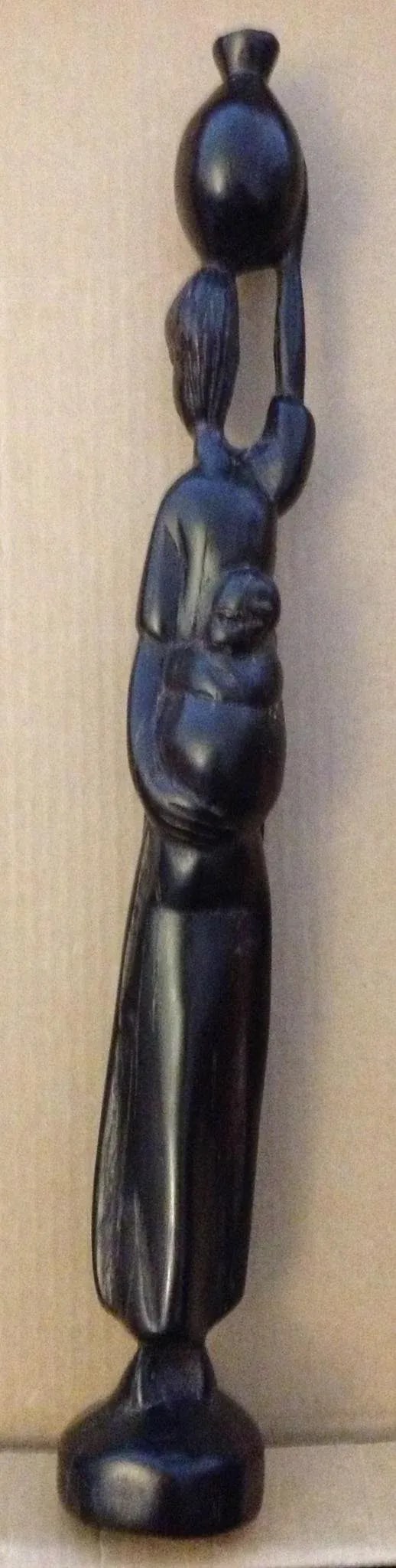 Vintage 1960s Hand Carved Mahogany Wood Carving African Wooden Mother Woman Figure Folk Art Figurine - 2