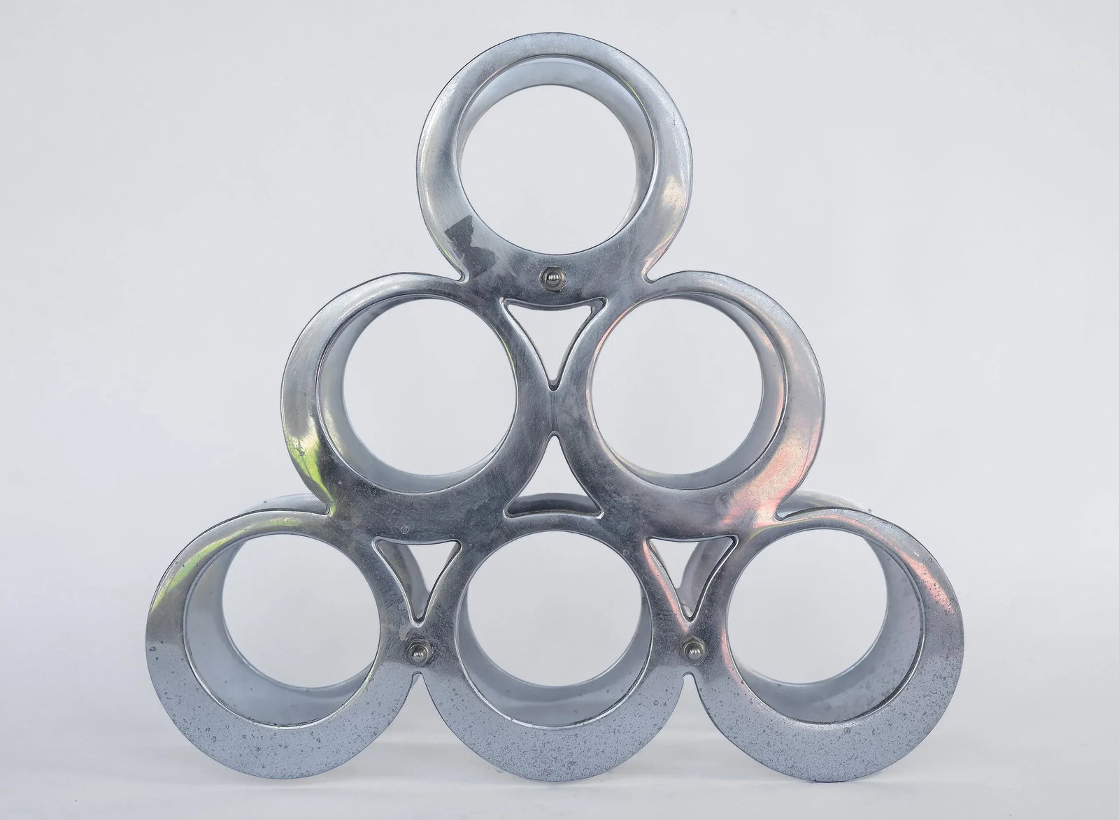 Vintage Mod Space Age 6-Ring Pyramid Aluminum Wine Rack - 5